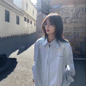 美式chic麂皮绒外套女2025春秋款新款翻领小个子撞色情侣潮牌上衣图片