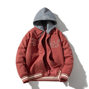 现货 三色字母PU皮棒球服外套秋冬棉服带帽可拆卸图片