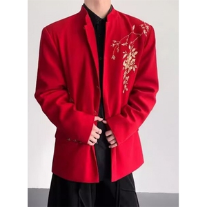 春秋新中式刺绣立领中山装西服外套男复古痞帅西服  XZ23图片