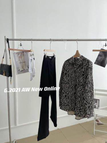 现货 秋季新款 斑马纹衬衫?围裙裤,女装衬衫,G