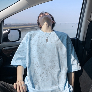 得物抖音品质二开240克重磅宽松纯棉美式做旧扎染工艺短袖T恤图片