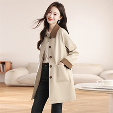 现货秒发2026春装新款单排扣韩版翻领休闲风衣外套，女装风衣，星宇服饰
