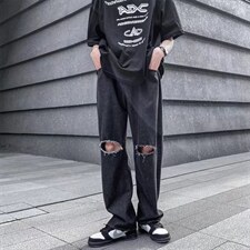 美式破洞牛仔裤男夏季宽松直筒乞丐裤百搭帅气高街潮牌N0729-P40，男装牛仔裤，星座1008