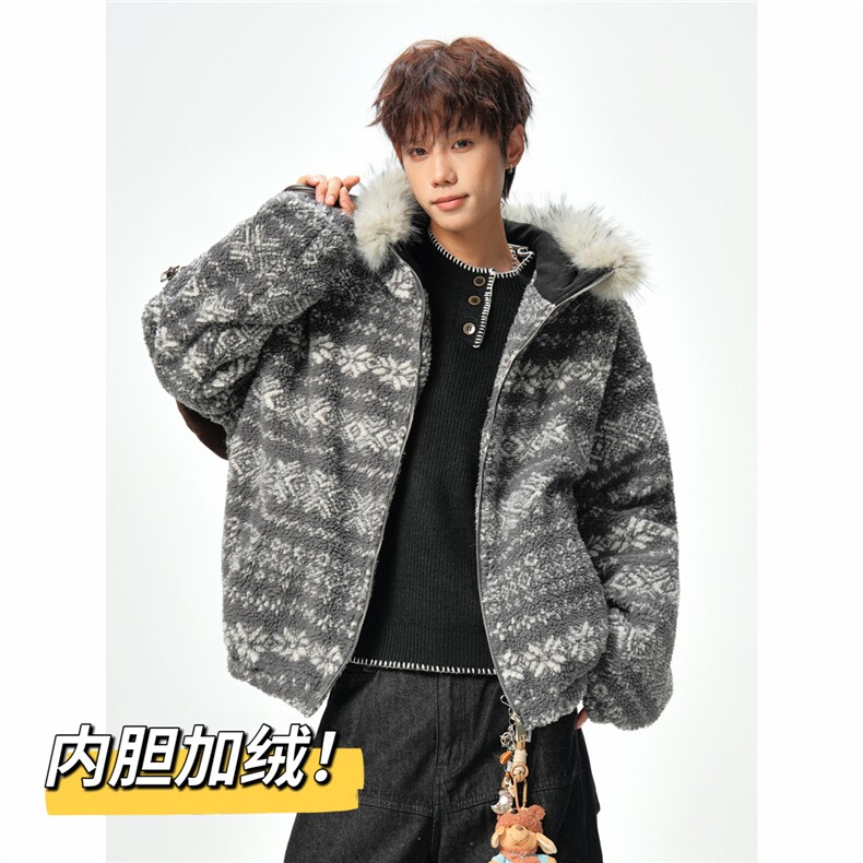 加绒内胆羊羔毛毛领棉衣座山雕棉服中性外套A0174020P120,男装棉衣,电商A017