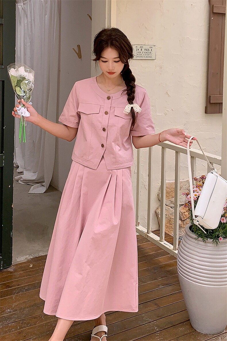 现货－夏季新款减龄粉色套装336－P155-K218,女装套装/套裙,浙宝203