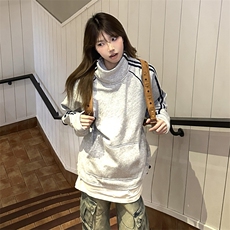 抖音得物高品质二开25秋冬美式高街重磅结构织带高领立领卫衣W66，男装卫衣，电商A486-1