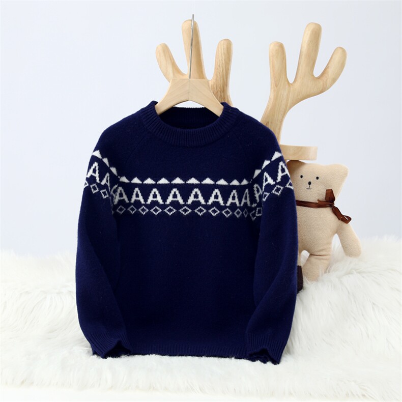 时尚百搭通勤简约儿童羊毛衫加厚提花圆领长袖，童装儿童羊毛衫，乐贝童装