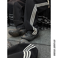 B221美式ins高街小众宽松三条杠运动牛仔裤LK23130-P60控78，男装牛仔裤，电商B221