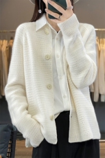 2024春秋新款立领开衫女宽松系扣百搭外套针织毛衣，女装羊毛衫，邦太羊绒