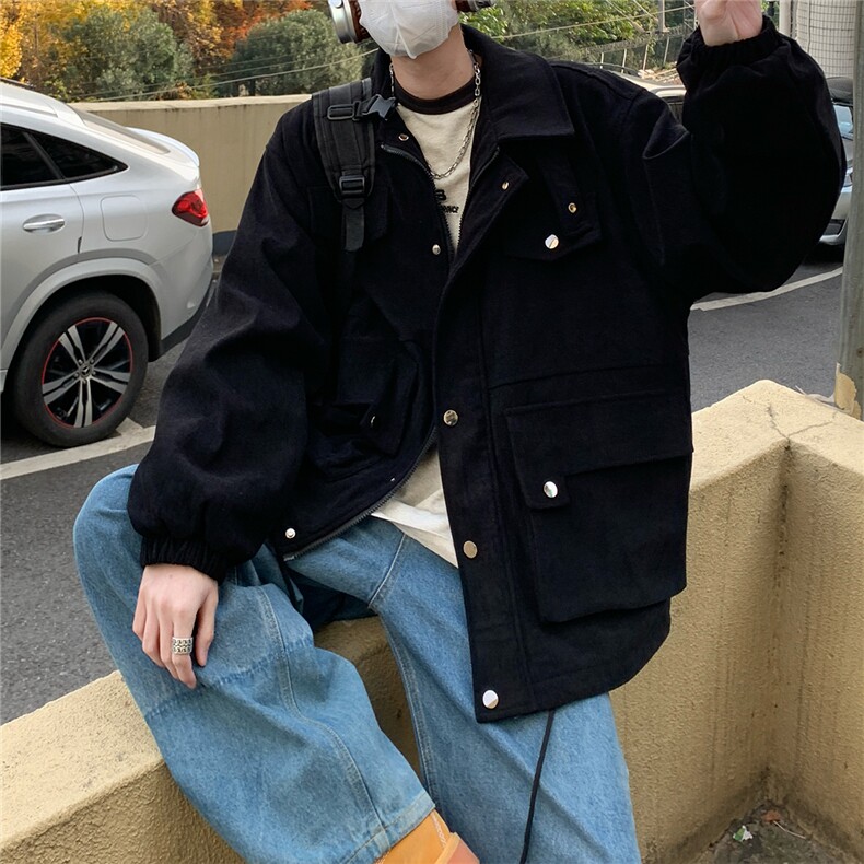 2026春秋装灯芯绒复古工装夹克立体多口袋外套JK8668/特P75黑,男装夹克,电商A094