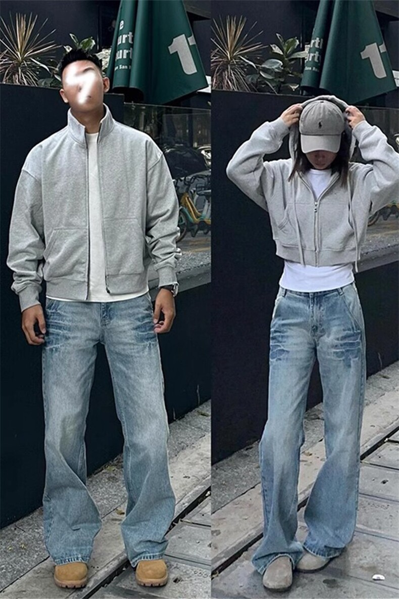蓝色慵懒松弛感牛仔裤美式微喇直筒裤cleanfit裤子KZ0015特P50,男装牛仔裤,星座908-1