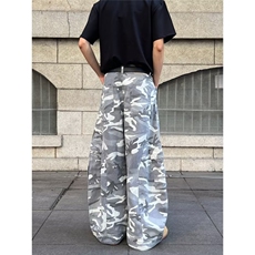美式复古白迷彩阔腿工装裤潮牌宽松设计感牛仔裤X8062-P60，男装牛仔裤，星座208-5
