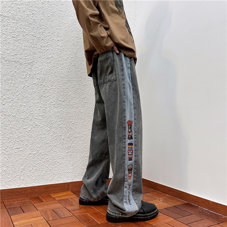k1026-p50-控68M-5XL港风高阶黄泥黑暗宽松牛仔裤,男装牛仔裤,星座116