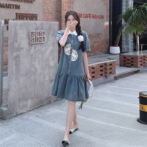 【现货】夏装新品新中式风刺绣牛仔复古连衣裙P118K168图片