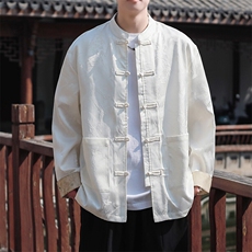 新中式2025新款长袖开衫中式提花暗花纹衬衫A021-KS513-P85控108，男装衬衫，电商A021