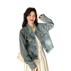 韩版复古渐变色翻领牛仔外套女2025年春秋季新款显瘦流行夹克上衣，女装短外套，2C269
