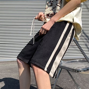 短裤男女夏季美式复古重磅条纹运动裤潮牌宽松学生直筒休闲图片