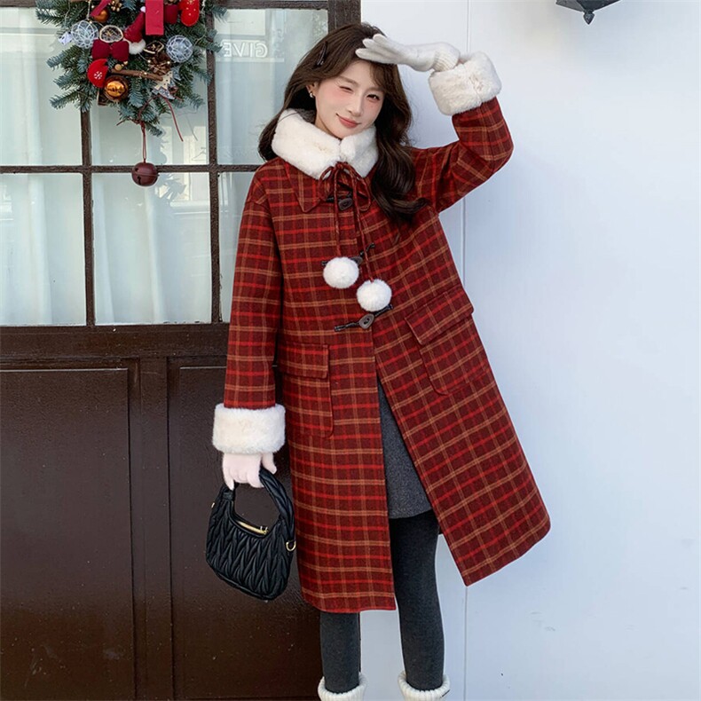 2025年冬季新款韩版时尚优雅气质内胆含90白鸭绒长款羊毛呢大衣，女装毛呢外套，心心服饰