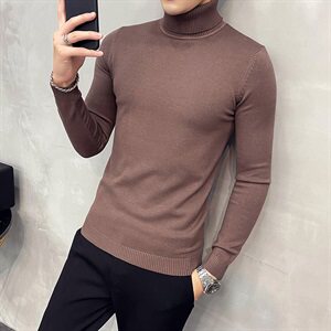 Y902 2021秋冬男修身毛衣品质好库存足-高领基础款-黑色图片