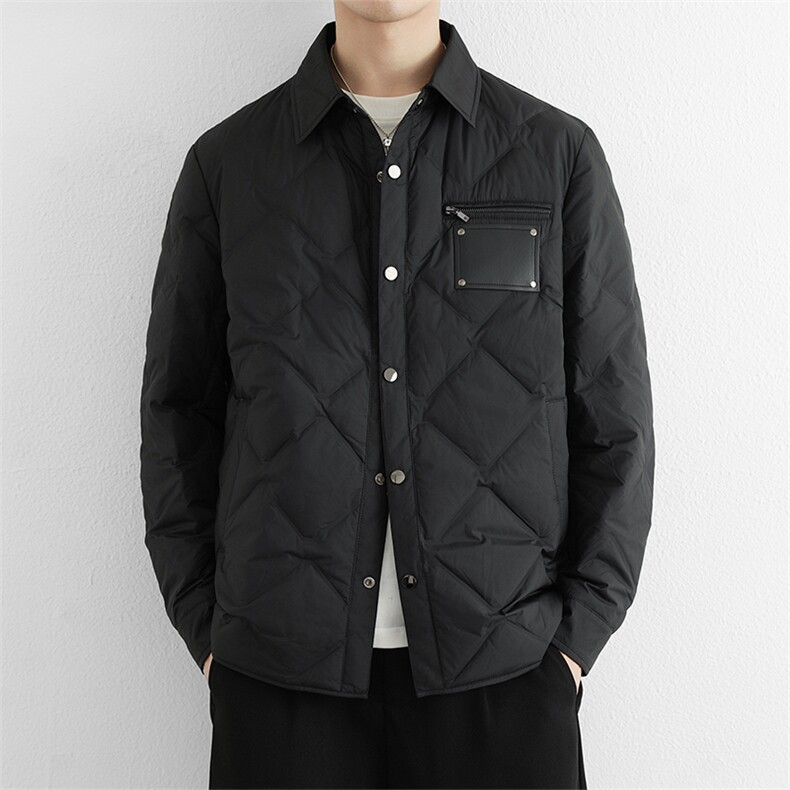 商务通勤轻薄款羽绒服男士轻便保暖衬衫式时尚翻领羽绒服外套潮，男装衬衫，星座914