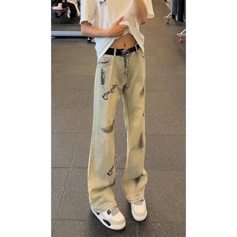 AK1864-P45美式新款小众设计感扎染喷墨炸街牛仔裤，女装休闲裤，星座617A-2