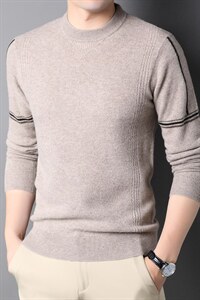 秋冬男士长袖羊毛毛衣男纯色圆领针织打底上衣QLM77811-P170,男装针织衫/毛衣,电商B212（原钱塘6029）