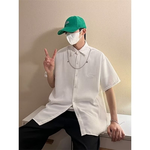 夏季新款衬衫潮流慵懒男方领宽松型衬衫送项链C659P35图片