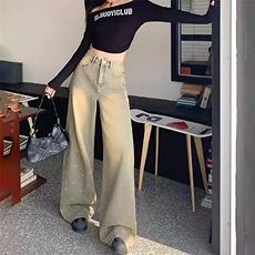 高街百搭阔腿牛仔裤女春季新款十字星设计高级感直筒拖地牛仔裤子，男装牛仔裤，星座506A