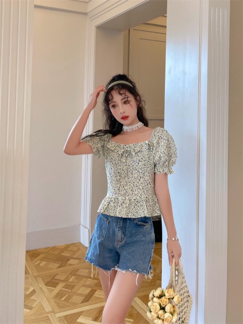 夏季碎花上衣，其它，安玖拉