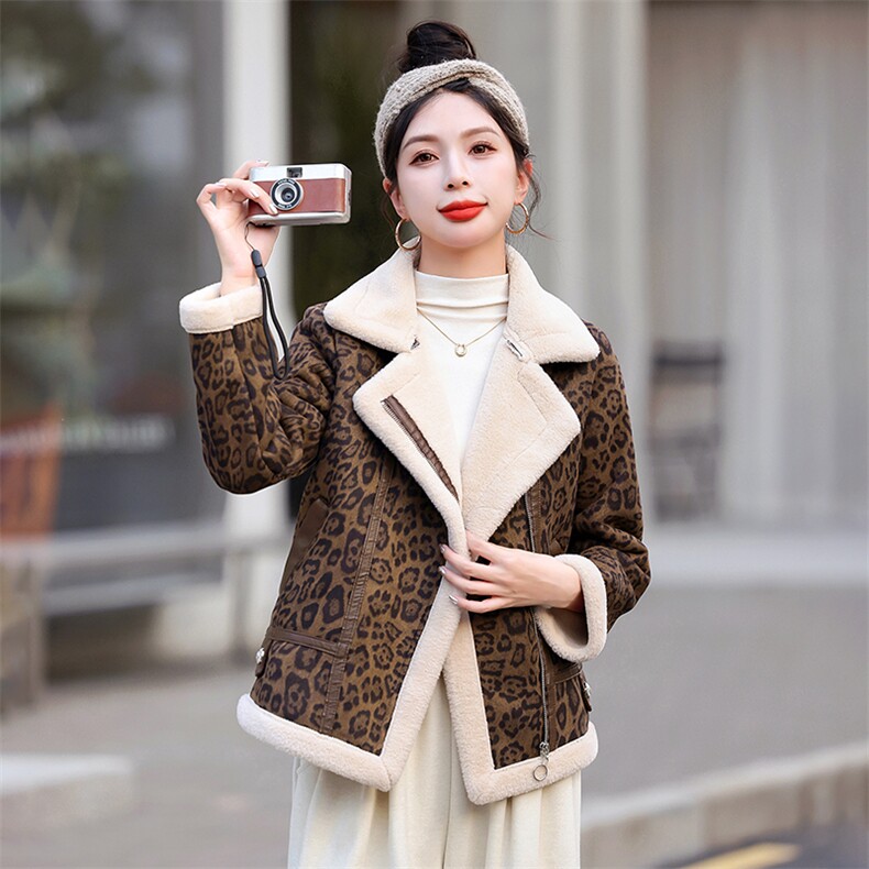 现货冬款拼接复合皮毛一体时尚保暖服颗粒绒外套百搭休闲韩系加绒,女装羊羔毛/颗粒绒,韩美纤衣