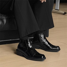 龙叨叨设计师款尖头短靴英伦风休闲漆皮切尔西靴皮靴男XD10P175，男鞋切尔西靴，电商D256-3(原A064-3)