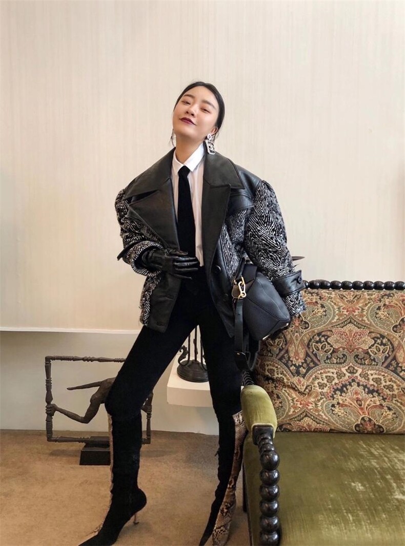 人字纹拼接外套，其它，last name