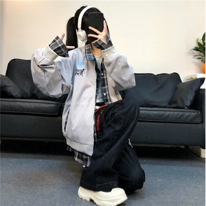 拉链款日常外穿宽松型美式复古假两件衬衫夹克 310A-4-3623-P80图片