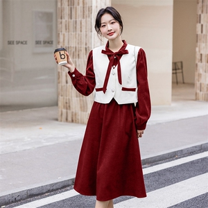 现货小香风套装2025新款女春秋小个子马甲衬衫马甲连衣裙两件套图片