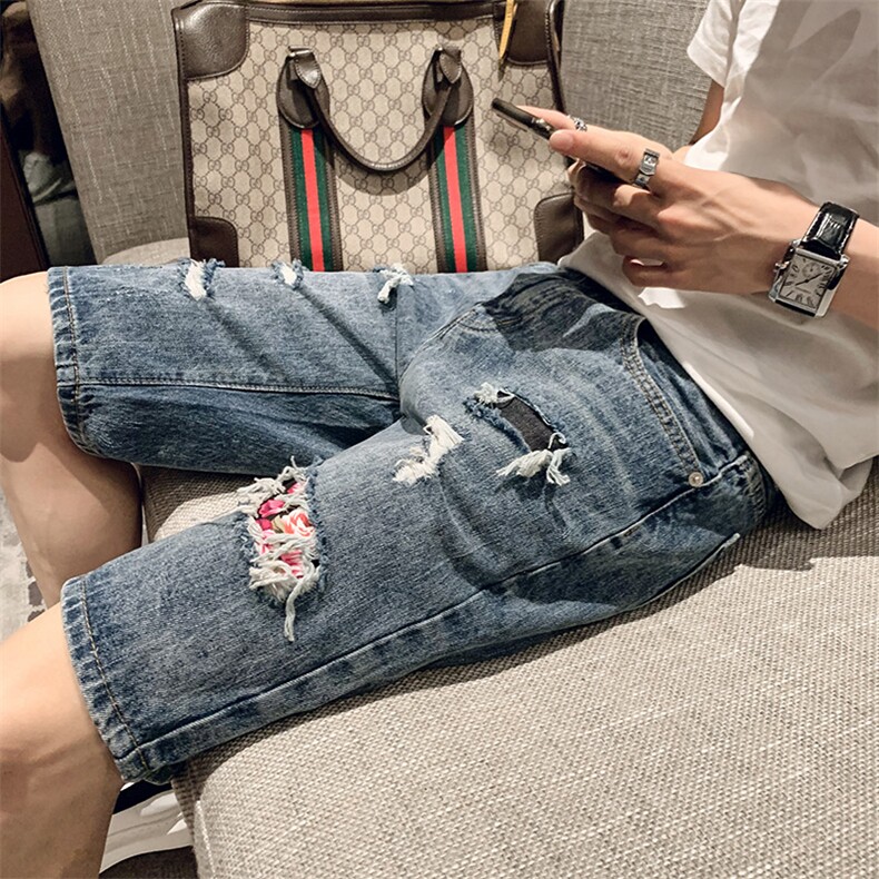 N-批 2021夏牛仔短裤男外穿五分裤破洞薄款裤子图片