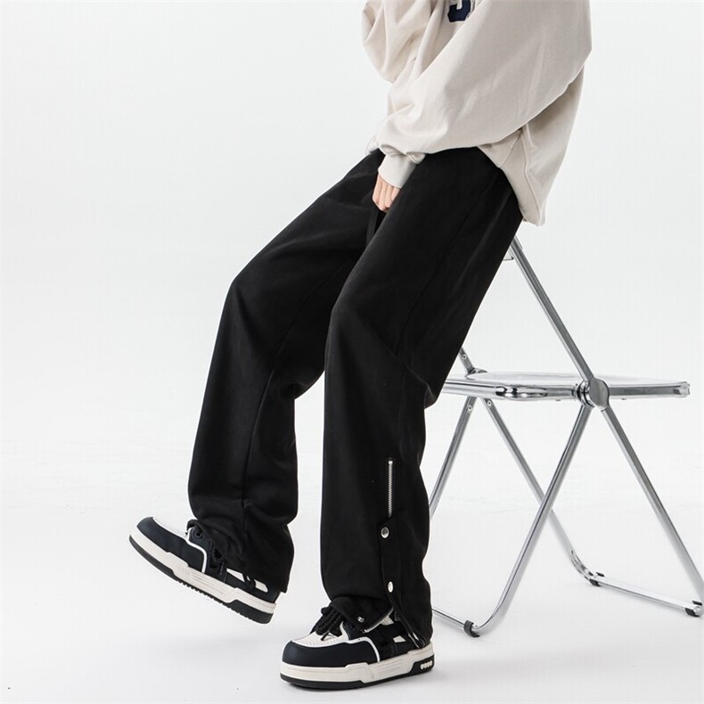 M-8XL麂皮绒排扣休闲裤大码直筒裤子拉链休闲长裤阔腿裤KZ1920P65，男装休闲裤，电商B238