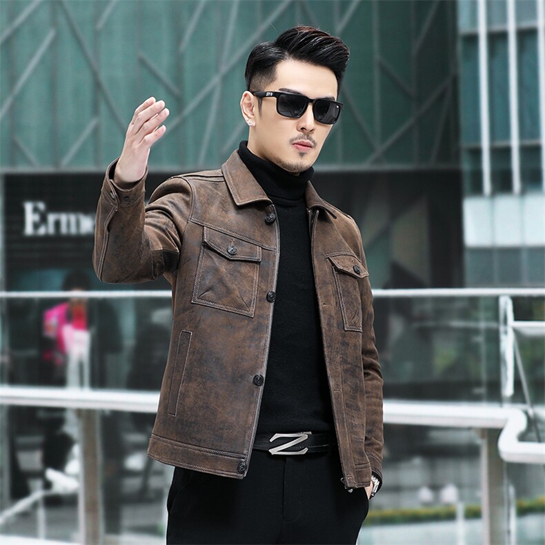 春秋新款男士真皮皮衣男绵羊皮磨砂外套韩版机车夹克青年P700，男装夹克，电商B360A（原721A）