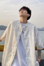 新中式风盘扣衬衫男短袖夏季痞帅高级感衬衣812-CY518-P50，男装T恤，星座812