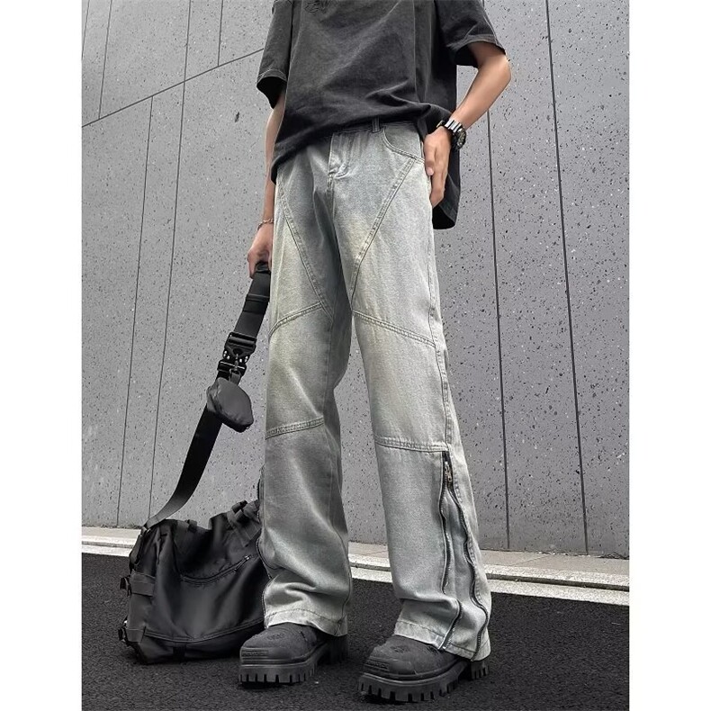 牛仔裤男士拉链开叉微喇美式复古高街潮牌休闲长裤子潮5522/P52图片