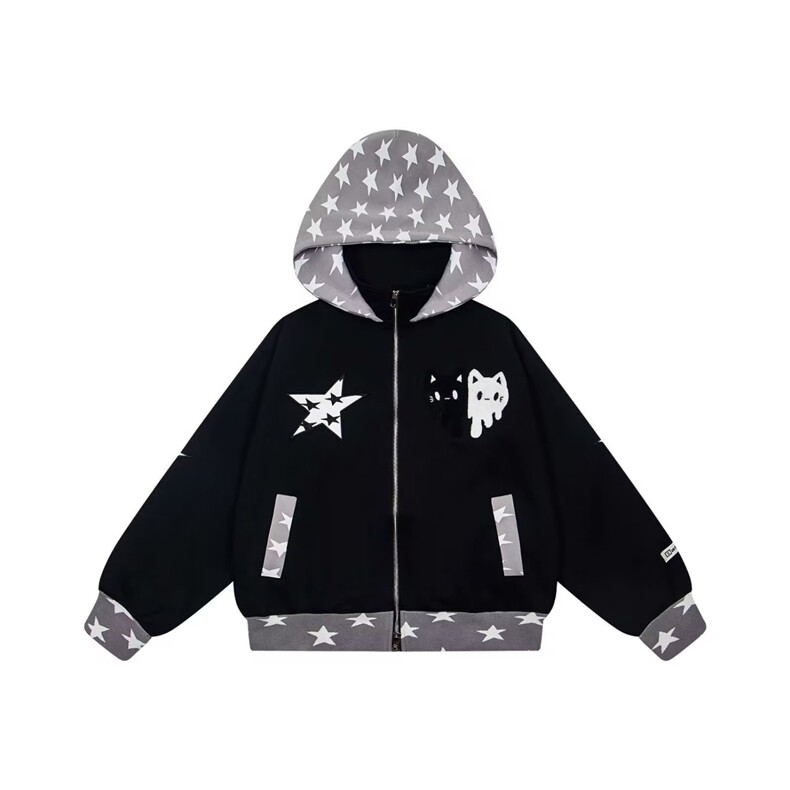 春秋新款复古学院风插肩袖拼接外套男女宽松开衫卫衣WB591-P65，女装短外套，星座412-3