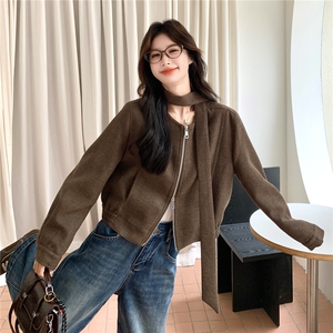 可盐可甜复古圆领外套女2025秋季新款韩版休闲显瘦小个子短款夹克图片