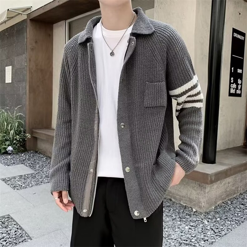 新款男外套高端气质工装显瘦撞色简欧翻领毛织外搭1351-P55,男装工装外套,星座910-5