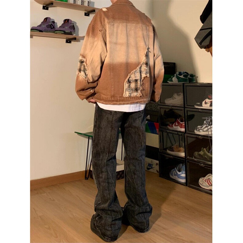 【有货】J7014CC-特P78复古拼接牛仔外套男女款设计感扎染夹克,男装夹克,星座1007（原301D）