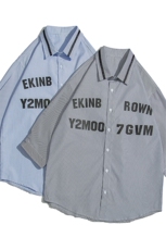 1白底竖条纹大码M-5XL日系潮流情侣七分袖衬衫男QCS7018P45控59，男装衬衫，星座226-2