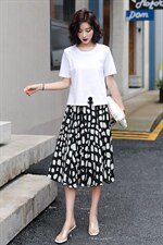 2021夏季新款简约时尚气质圆领T恤+宽松休闲舒适半身裙两件套，女装套装/套裙，岚衣(原川流布茜）