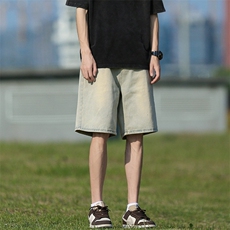 牛仔短裤男夏季美式中裤oversize高街五分裤潮牌复古水洗百搭裤子，男装休闲裤，电商A310