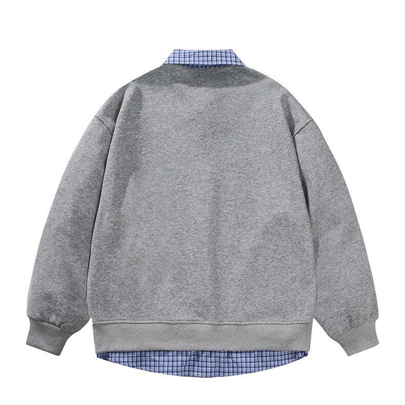 特批45新品假两件男女同款情侣拼接格子休闲卫衣百搭WY8715,男装卫衣,电商A128