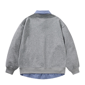特批45 新品假两件男女同款情侣拼接格子休闲卫衣百搭WY8715图片