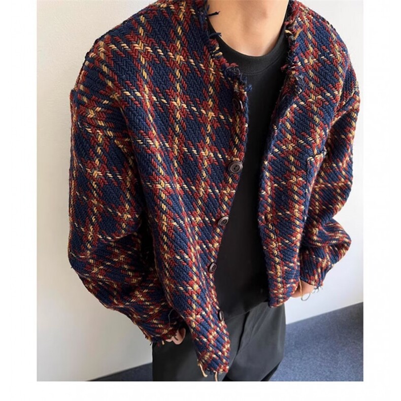 美式复古编织毛呢子格子外套男秋冬款cleanfit短款小香风情侣夹克,男装夹克,星座506A