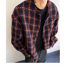 美式复古编织毛呢子格子外套男秋冬款cleanfit短款小香风情侣夹克，男装夹克，星座506A